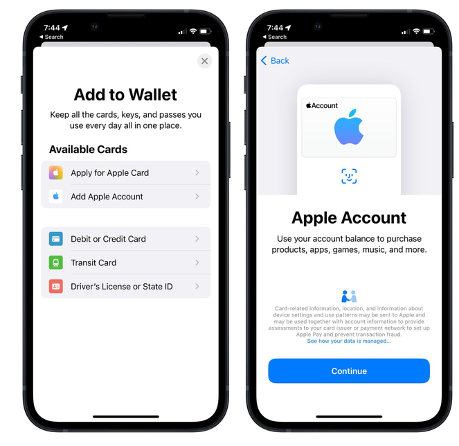 河池苹果手机维修分享iOS 15.5钱包App如何添加 Apple 账户 
